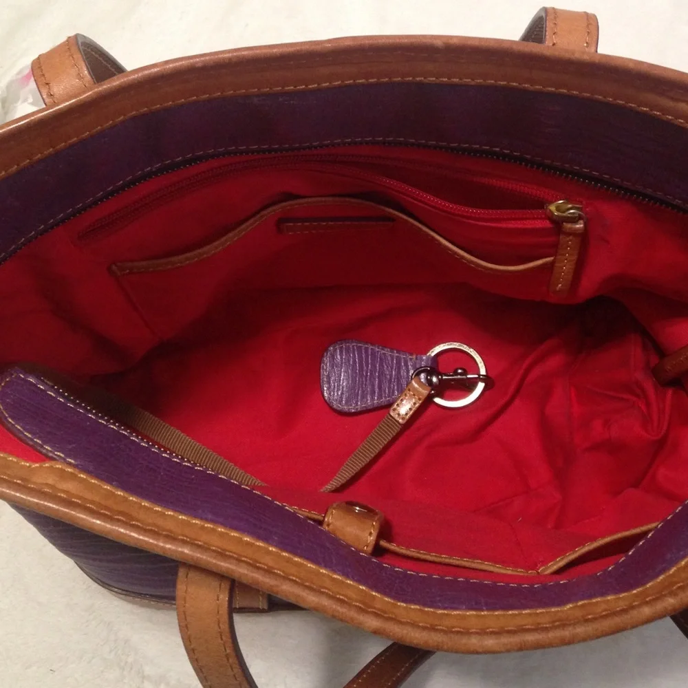 Dooney & Bourke Purple and Light Brown Shoulder Tote Bag - Picture 11 of 16